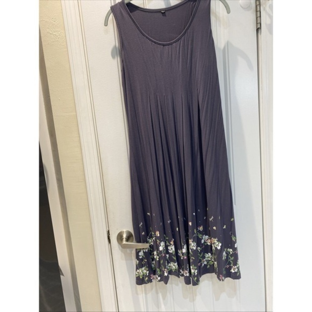 Summer Sleeveless Size Large Gray Floral Print Bottom Knee Length Dress 528